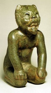 Jade sculpture of an Olmec Werejaguar god, retrieved from latinmericanstudies.org